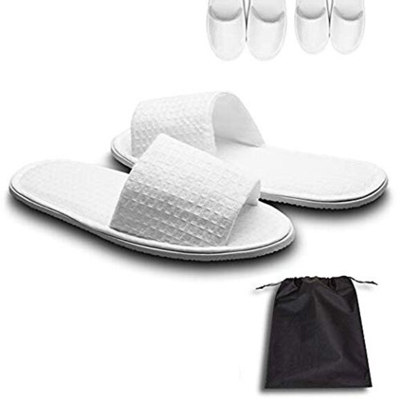 5 Pairs of Waffle Open Toe White Slippers-Two Size Fit Most Men and Women for Sp - Picture 1 of 7